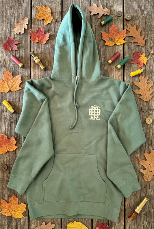 "Mixed Bag" Logo Hooded Sweatshirt- Forest Green