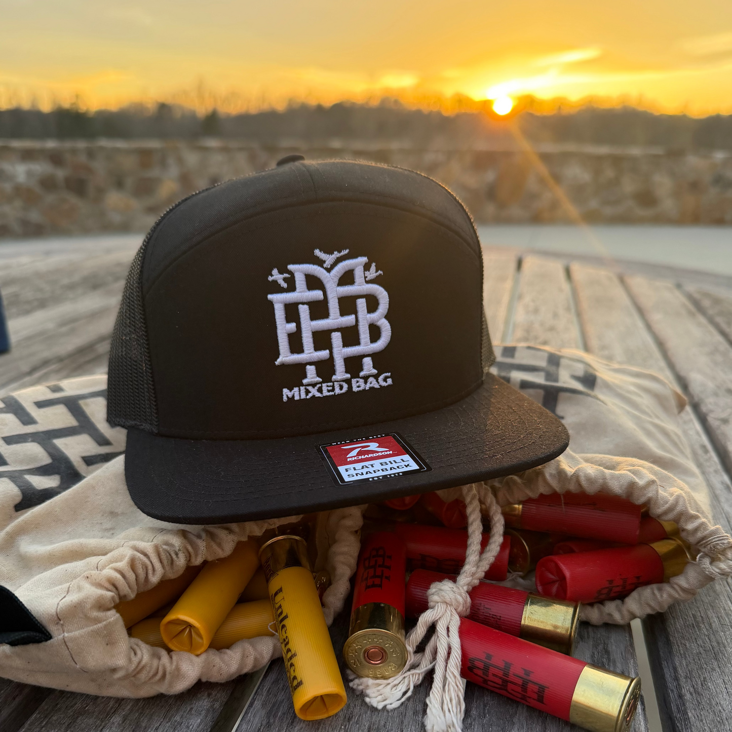 Black 7-Panel Richardson Trucker with White Embroidered logo